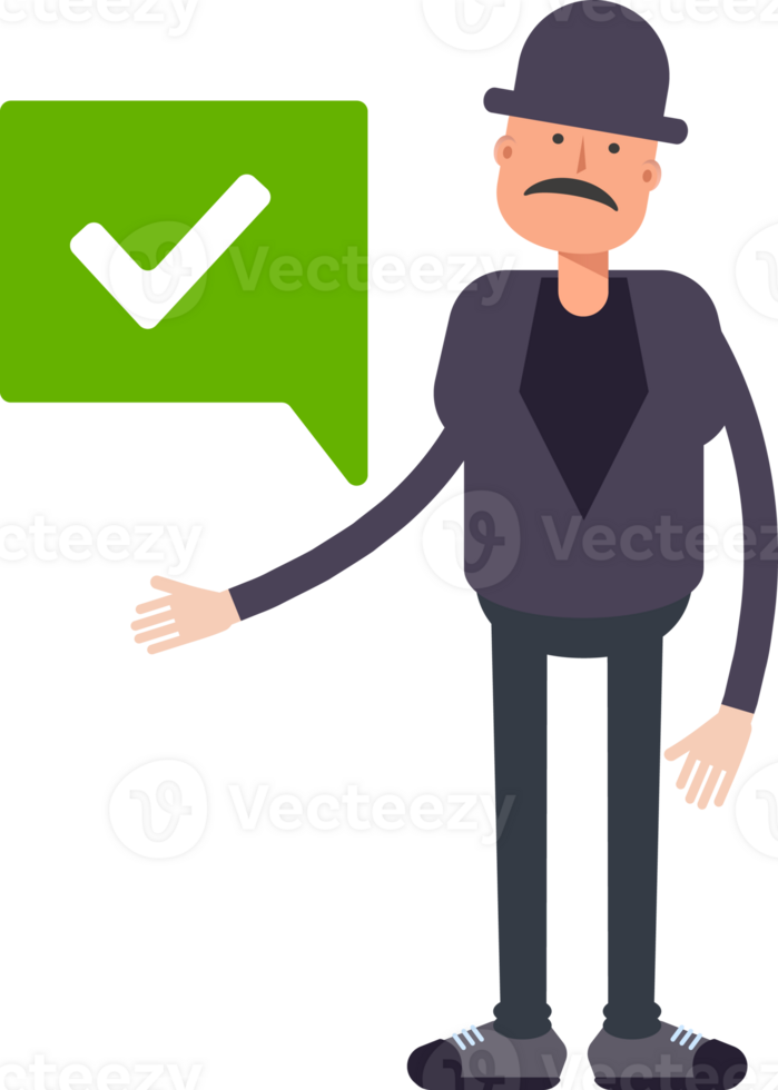 Old Man Character and Check Mark png