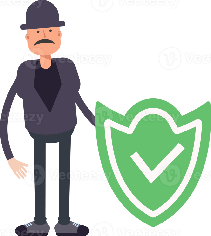 Old Man Character and Check Mark Shield png