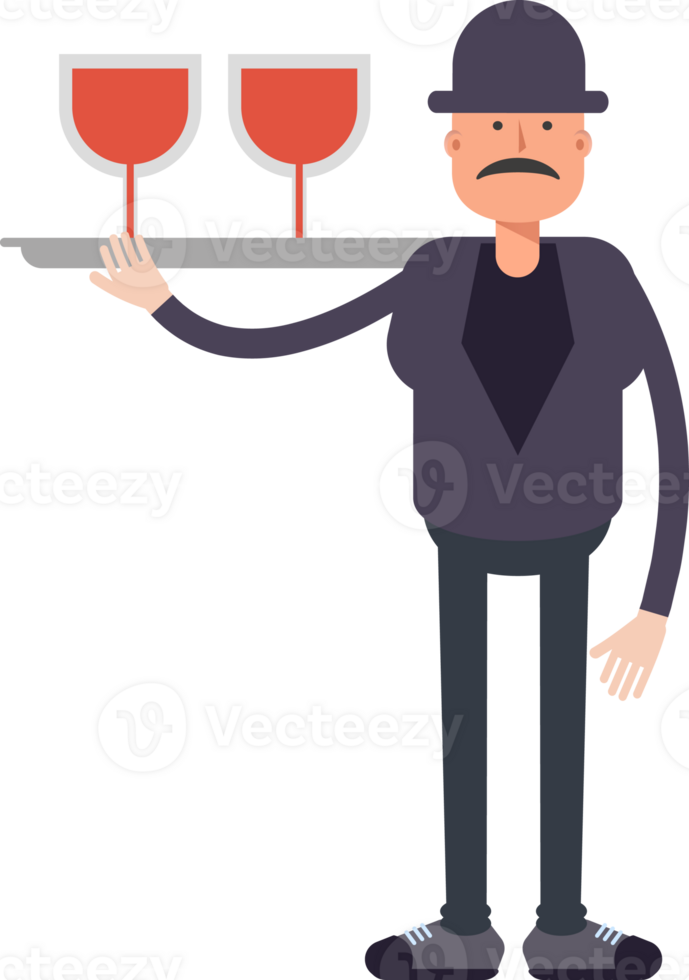 Old Man Character Serving Wine Illustration png