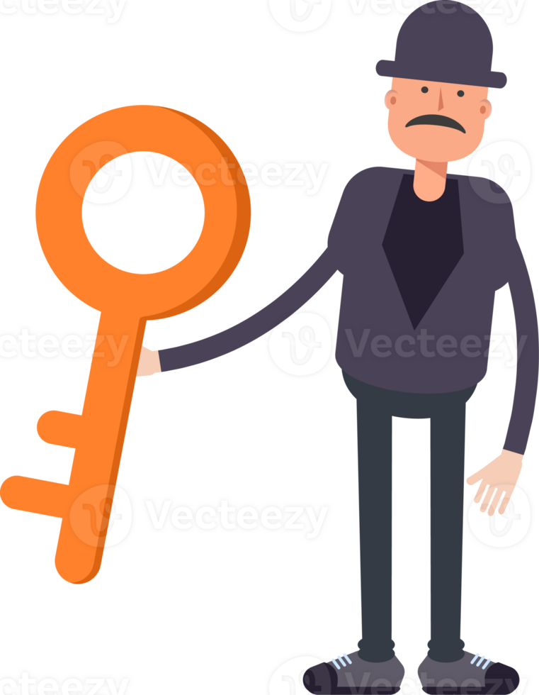 Old Man Character Holding Key png