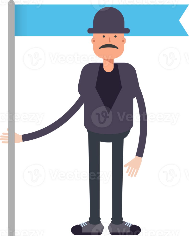 Old Man Character Holding Flag Pole png