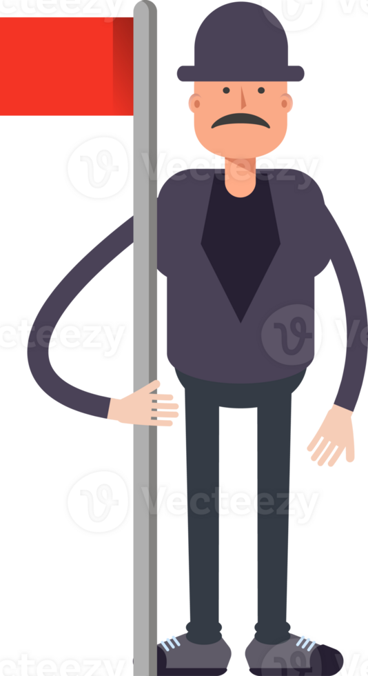 Old Man Character Holding Flag Pole Illustration png