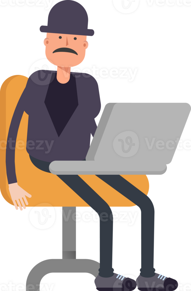 Old Man Character Working on Laptop png