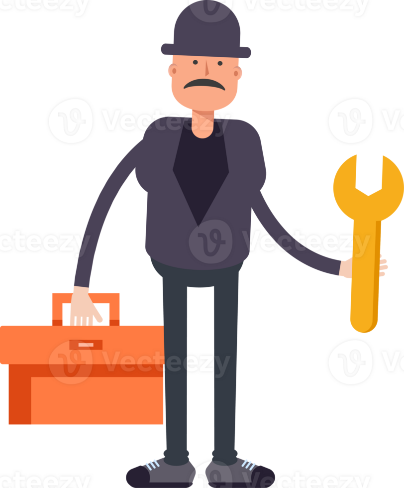 Old Man Character Holding Toolbox and Wrench png