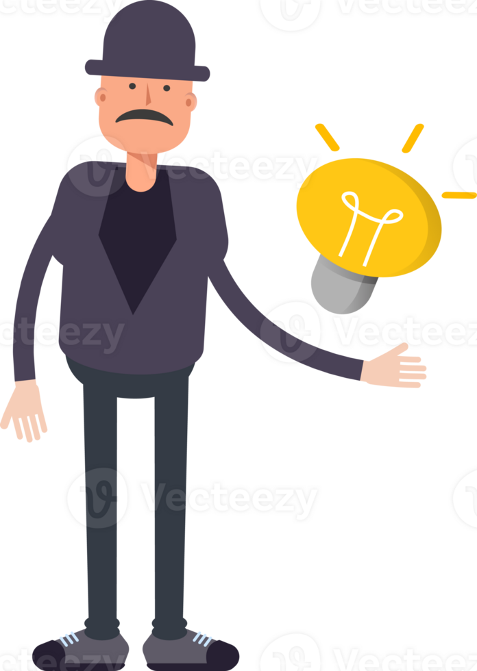 Old Man Character and Light Bulb png