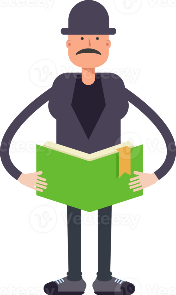 Old Man Character Reading Book png
