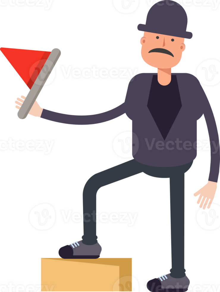 Old Man Character Holding Red Flag png