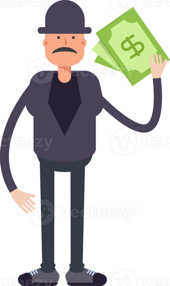 Old Man Character Holding Dollar Banknotes png