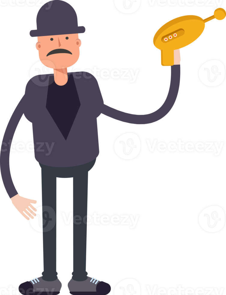 Old Man Character Holding Space Gun png