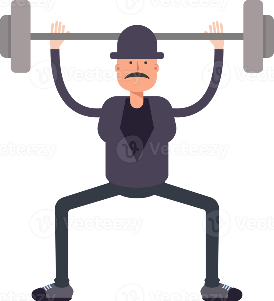 Old Man Character Lifting Barbell png
