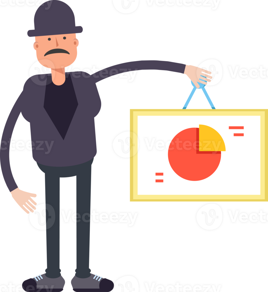 Old Man Character Holding Pie Chart Signage png
