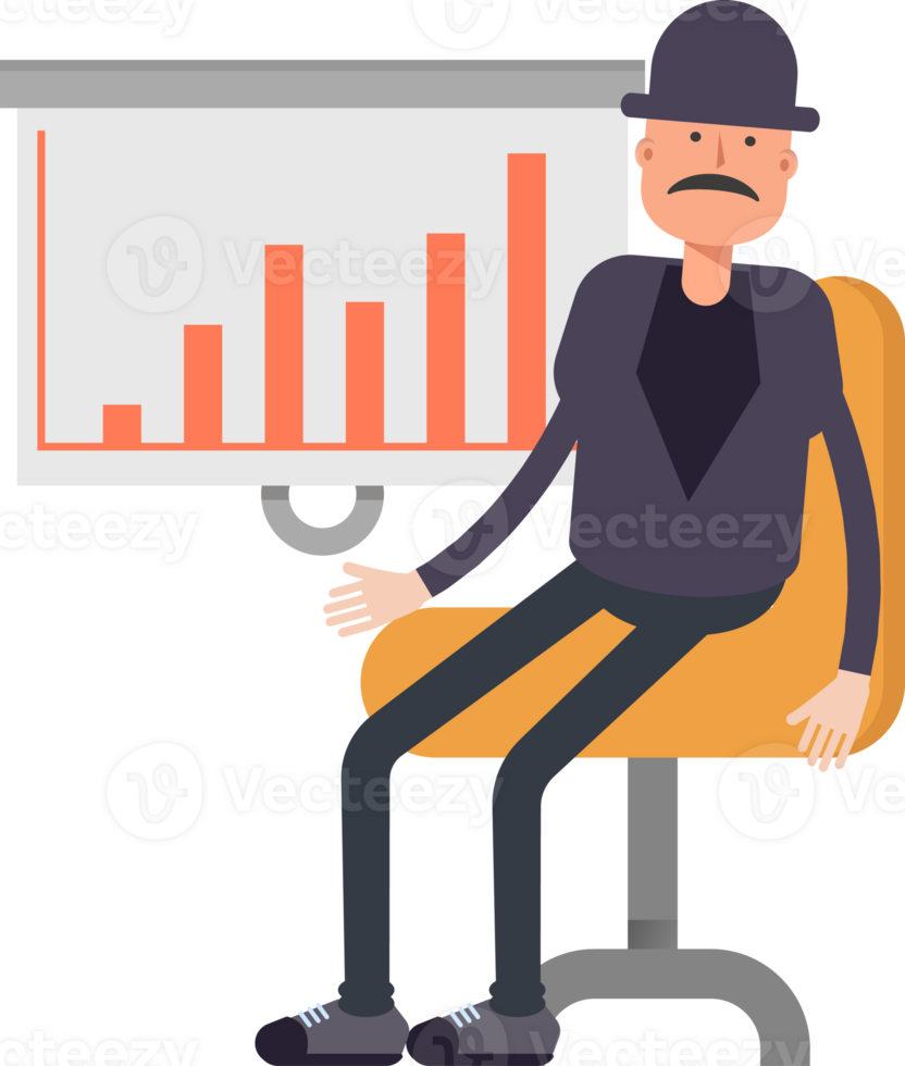 Old Man Character Presenting Bar Chart png