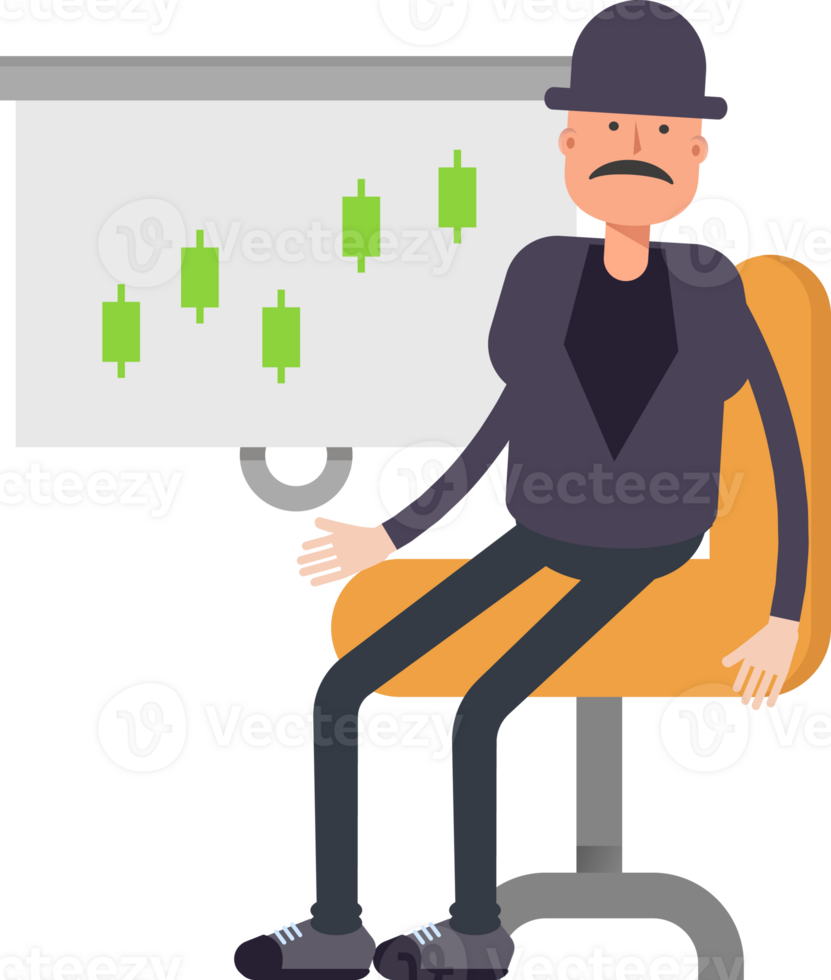 Old Man Character Presenting Candlestick Chart png