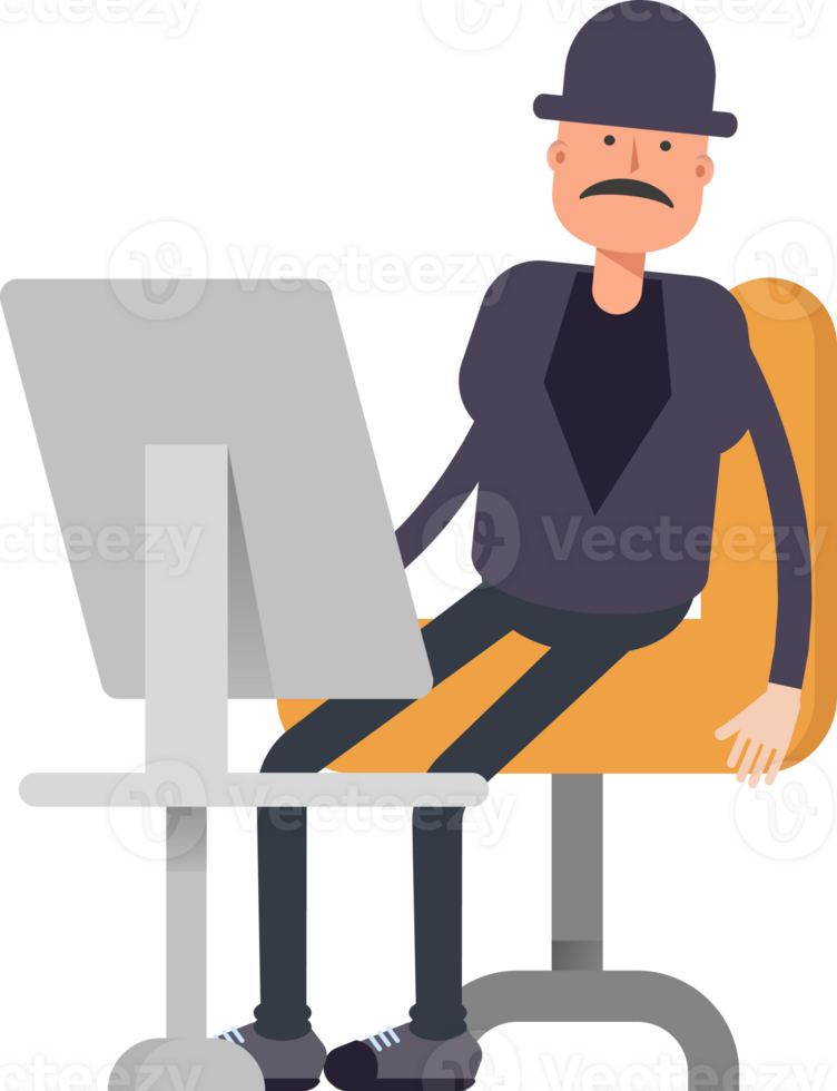 Old Man Character Working on Desktop png