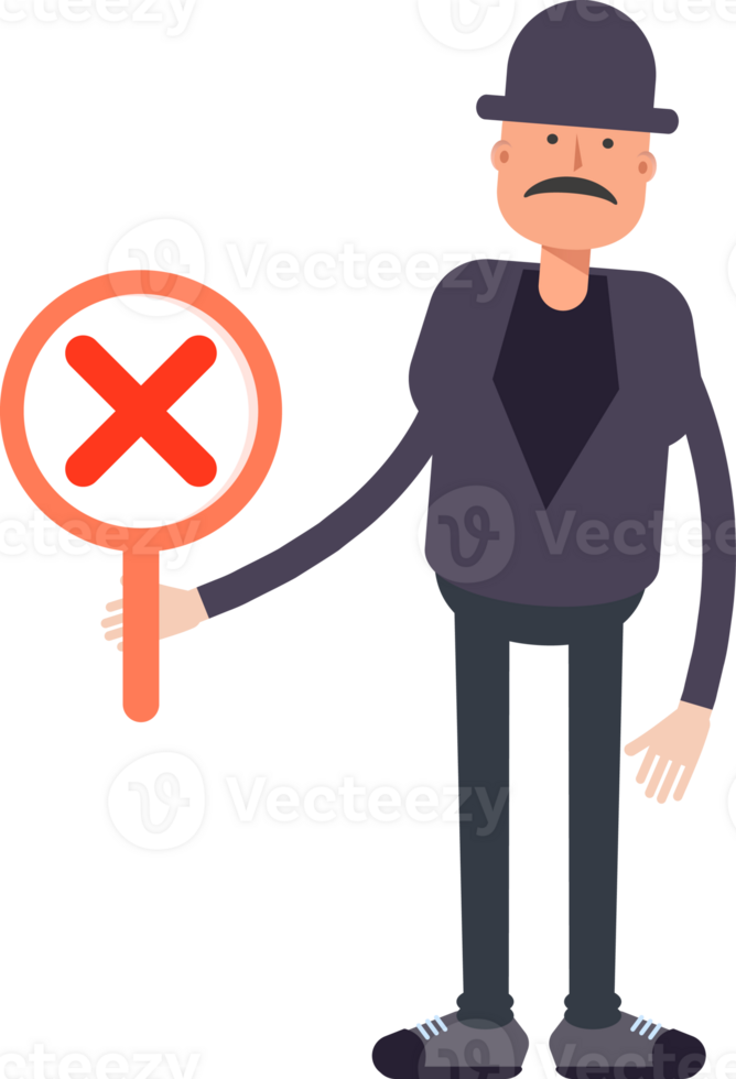 Old Man Character Showing Wrong Mark png
