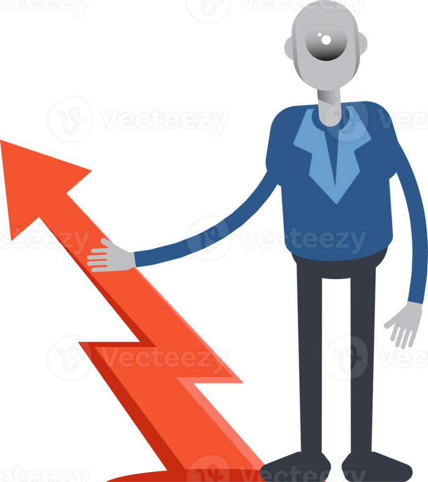 Robot Employee Character and Arrow Chart png