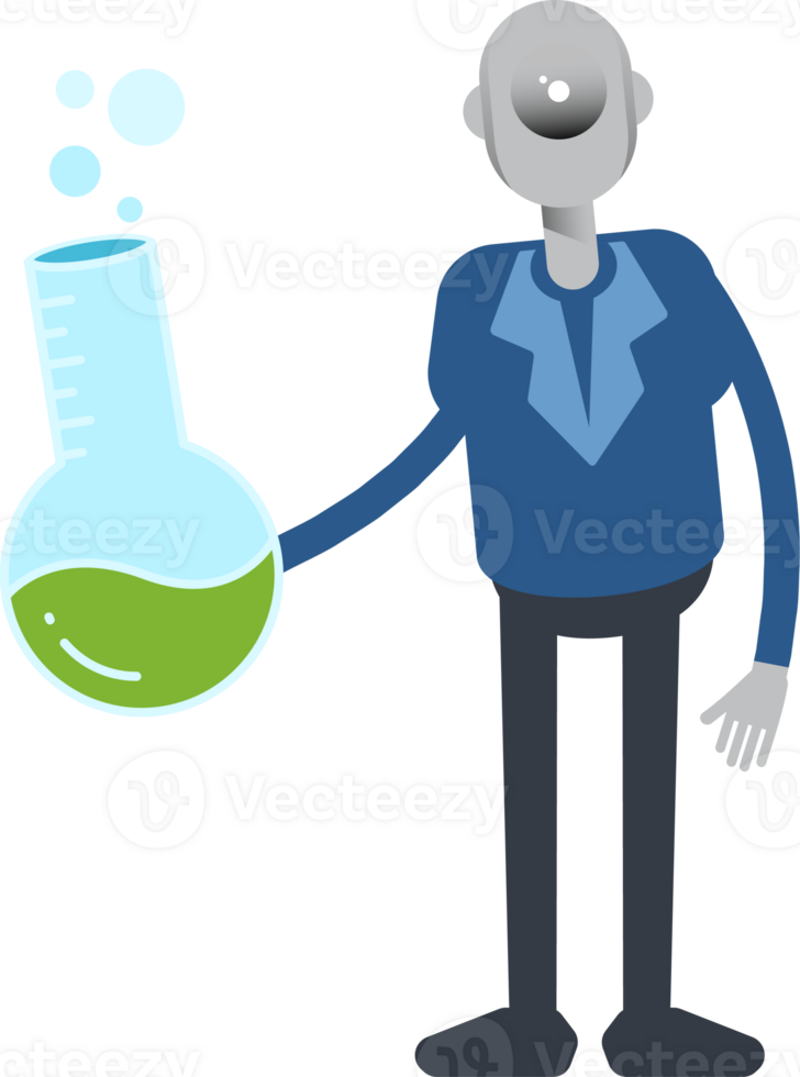Robot Employee Character Holding Lab Flask png