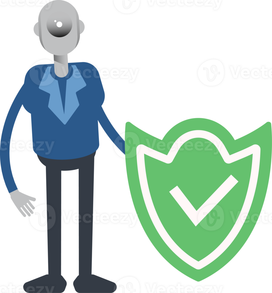Robot Employee Character and Check Mark Shield png