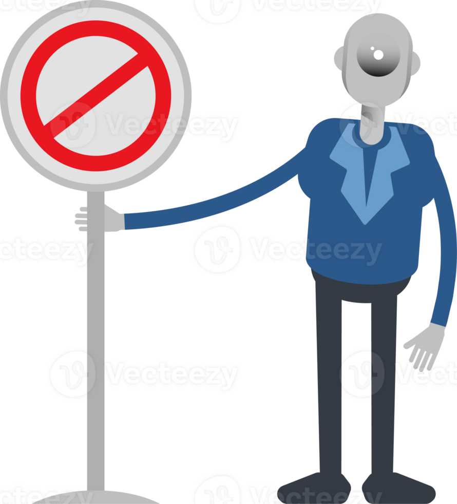 Robot Employee Character and Prohibition Signage png