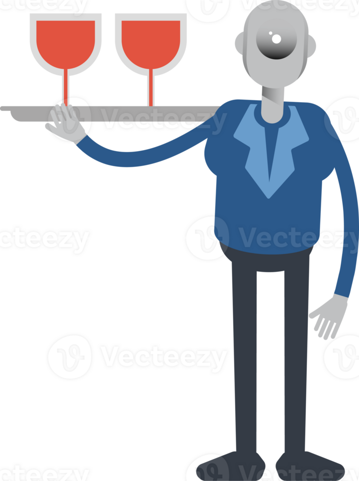 Robot Employee Character Serving Wine Illustration png
