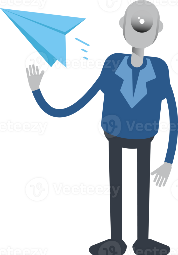 Robot Employee Character Holding Paper Plane png