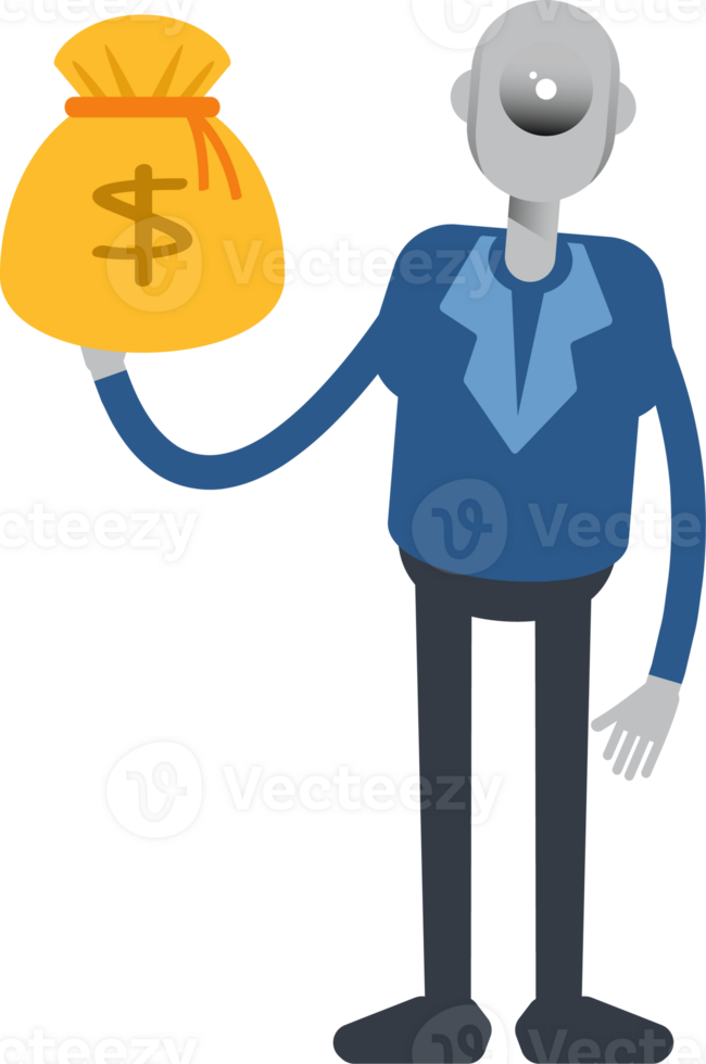 Robot Employee Character Holding Dollar Sack png