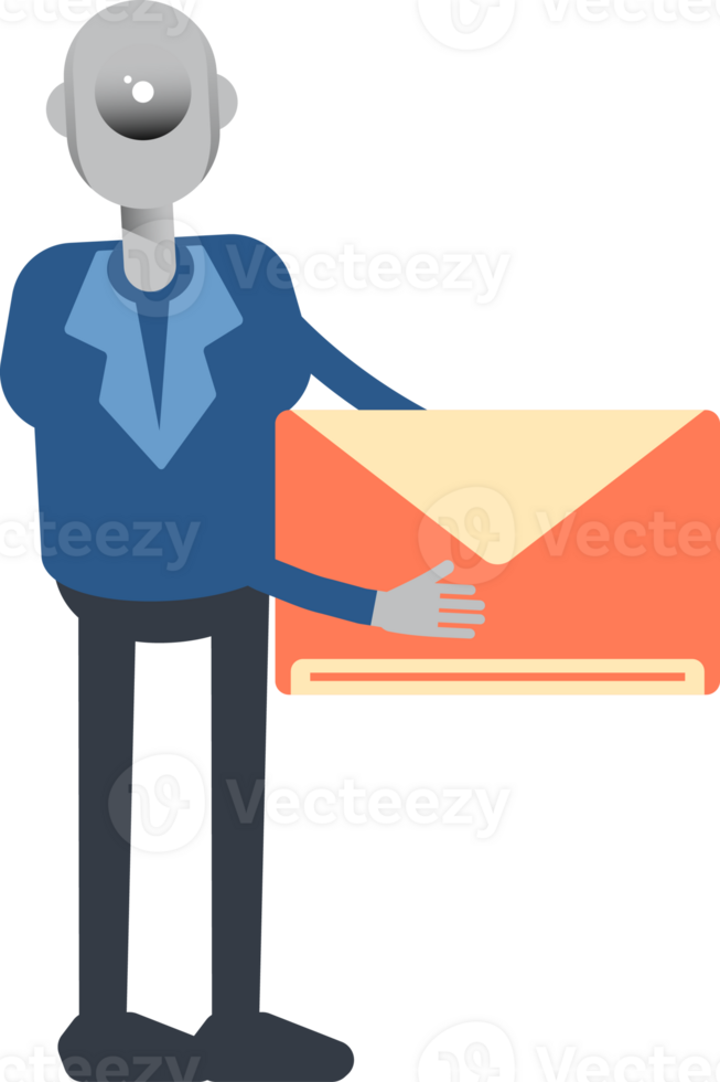 Robot Employee Character Holding Mail png