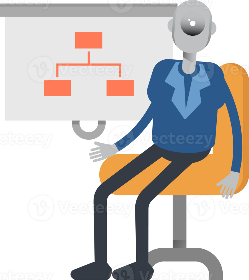 Robot Employee Character Presenting Organization Chart png