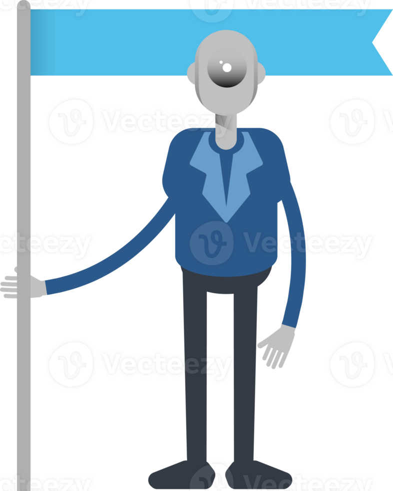 Robot Employee Character Holding Flag Pole Illustration png