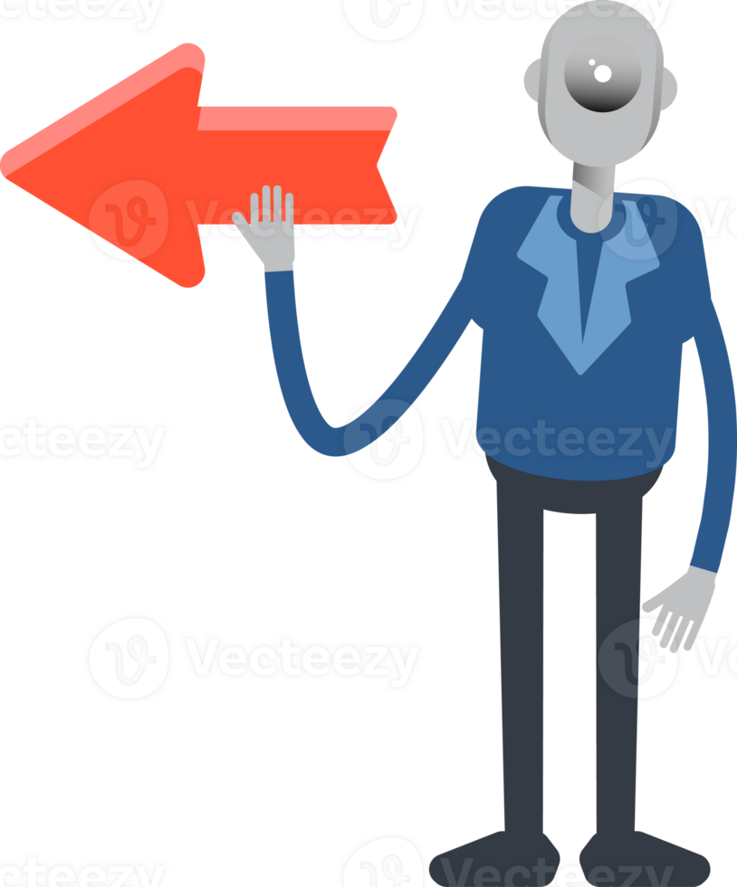Robot Employee Character and Arrow Sign png