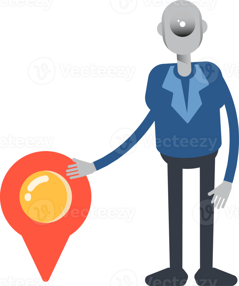 Robot Employee Character and Location Pin png