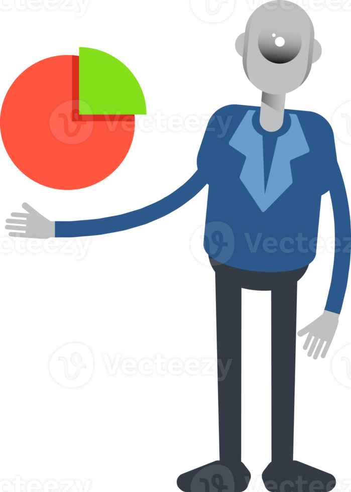 Robot Employee Character Holding Pie Chart png