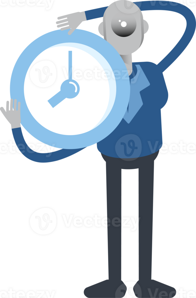 Robot Employee Character Holding Clock Illustration png