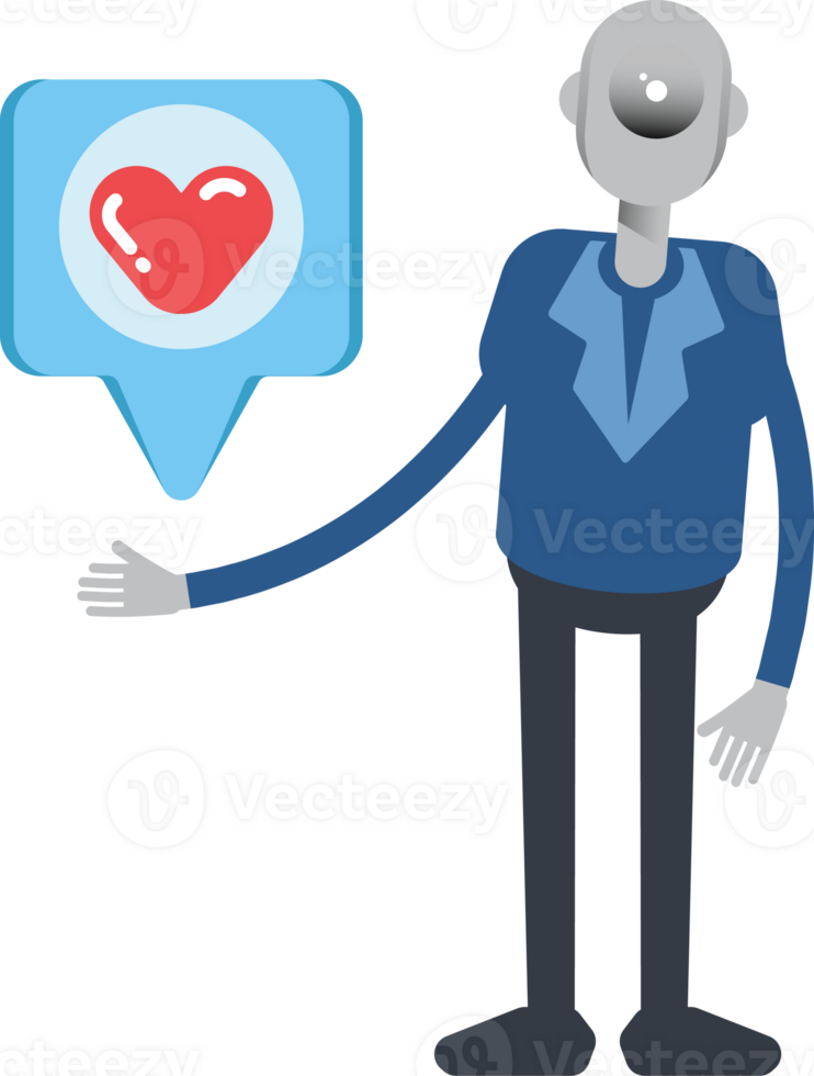 Robot Employee Character and Heart Message png