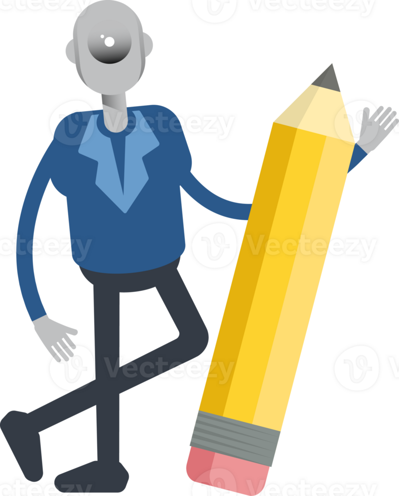 Robot Employee Character and Pencil png