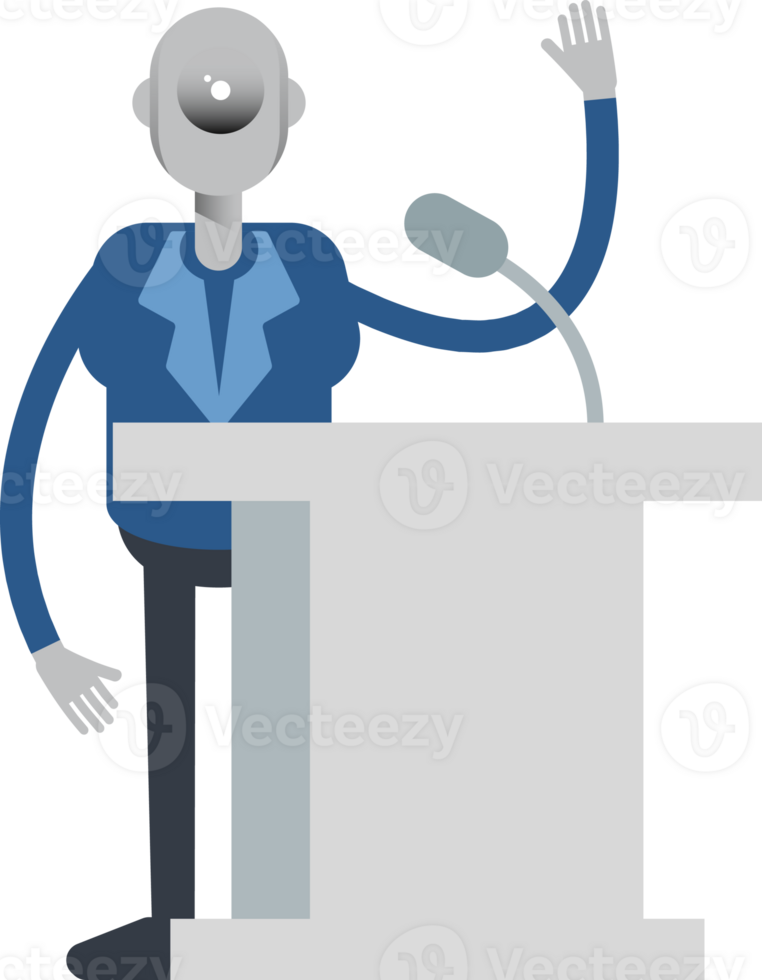 Robot Employee Character Speaking on Podium png