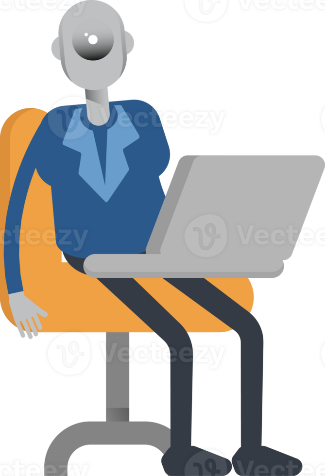Robot Employee Character Working on Laptop png