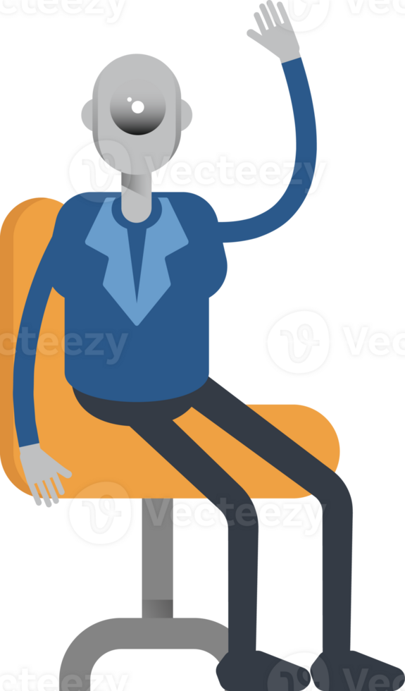 Robot Employee Character Sitting on Chair png