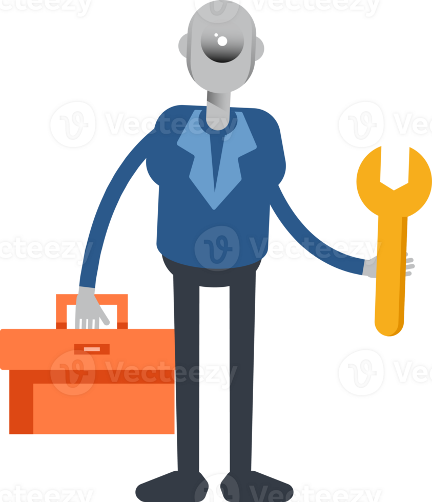 Robot Employee Character Holding Toolbox and Wrench png