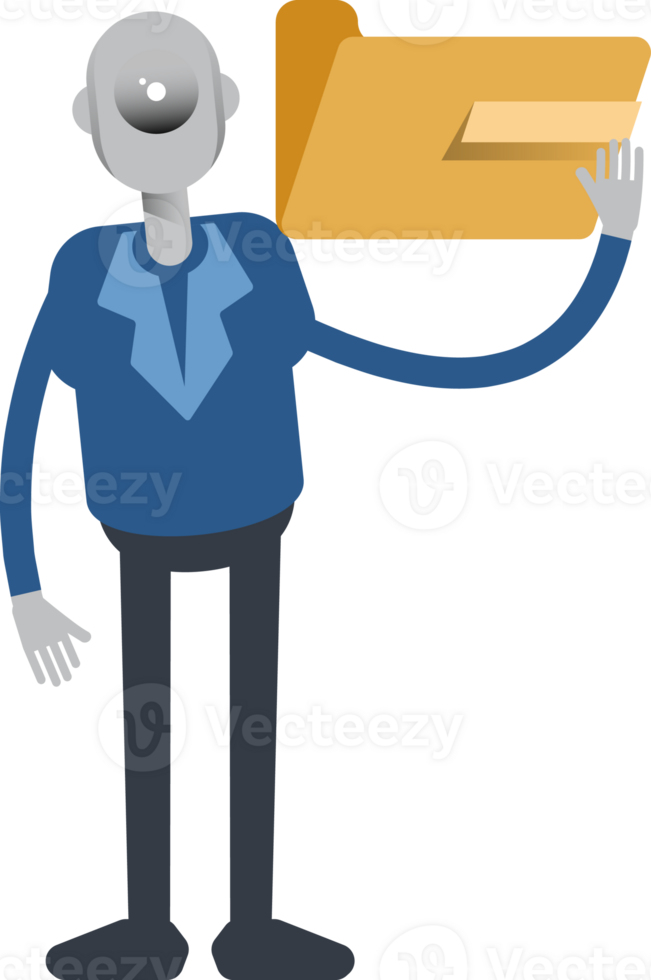 Robot Employee Character Holding Folder png