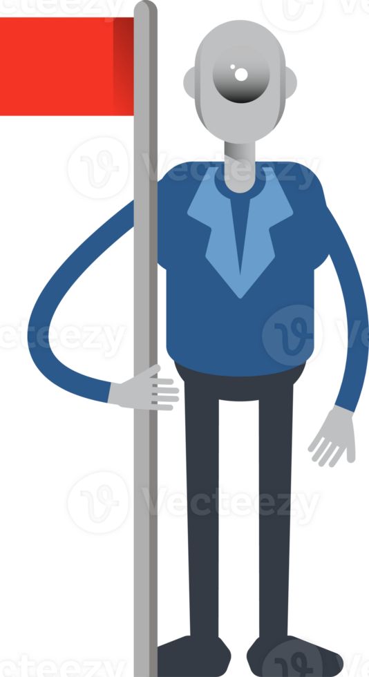 Robot Employee Character Holding Flag Pole png