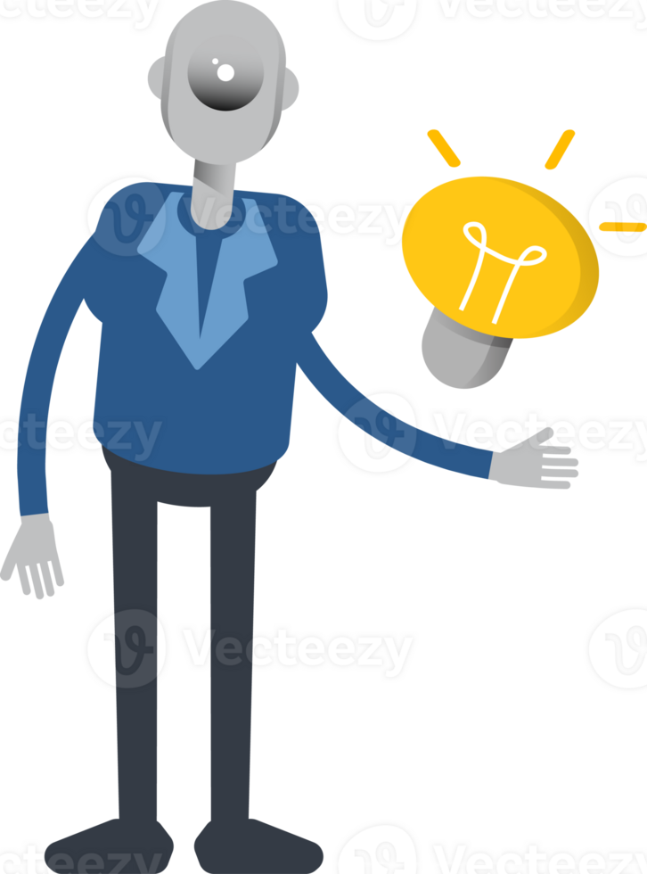 Robot Employee Character and Light Bulb png