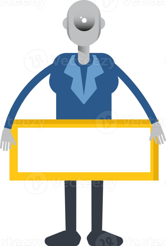 Robot Employee Character and Blank Signage png