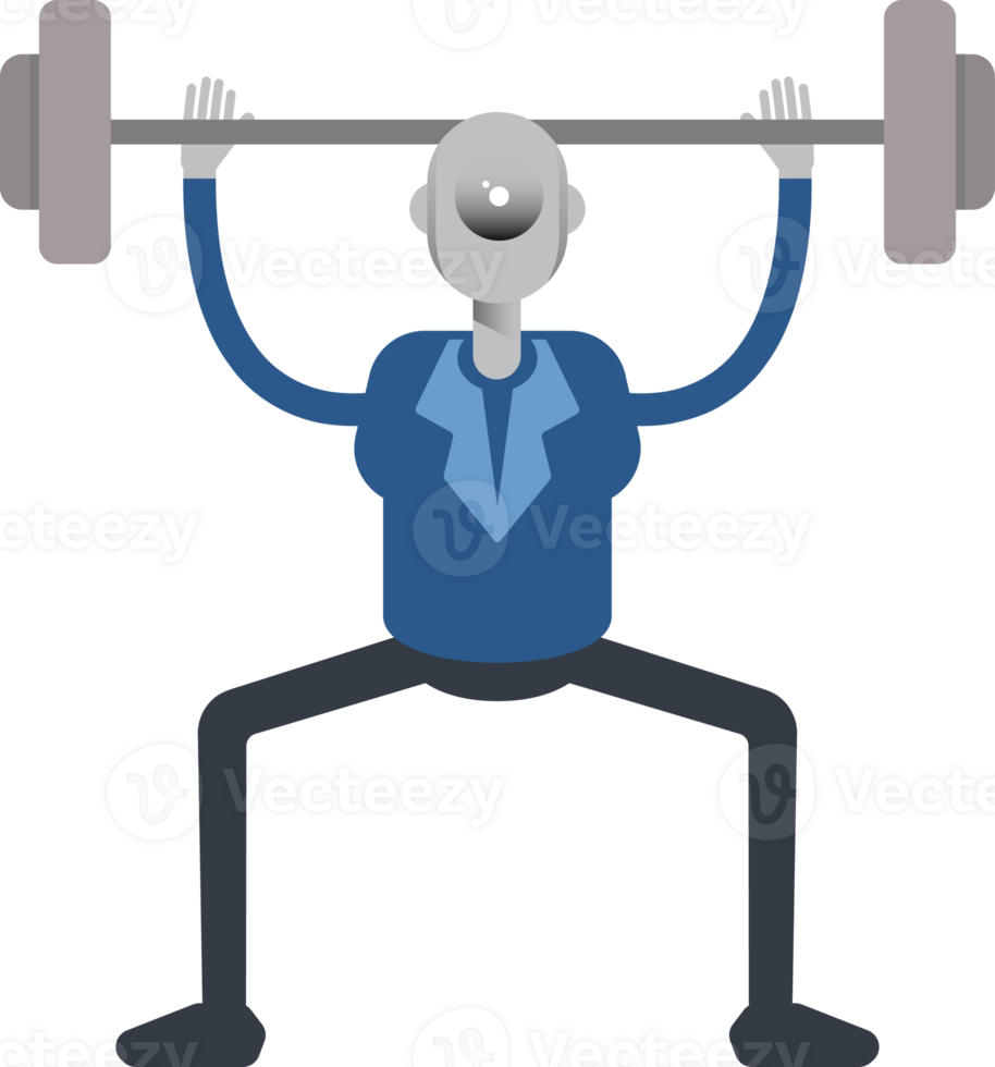 Robot Employee Character Lifting Barbell png