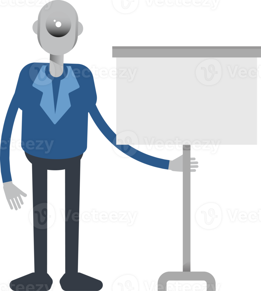 Robot Employee Character Presenting Whiteboard png