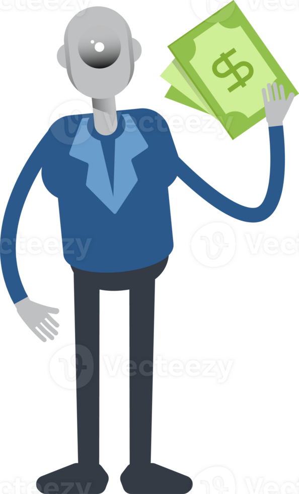 Robot Employee Character Holding Dollar Banknotes png
