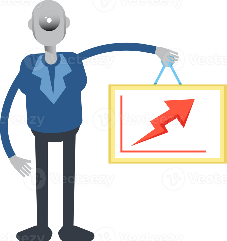 Robot Employee Character Holding Arrow Chart png