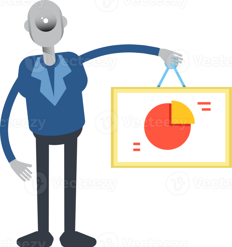 Robot Employee Character Holding Pie Chart Signage png