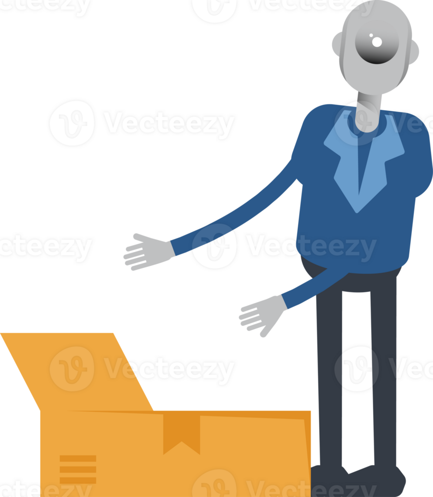 Robot Employee Character Opening Box png