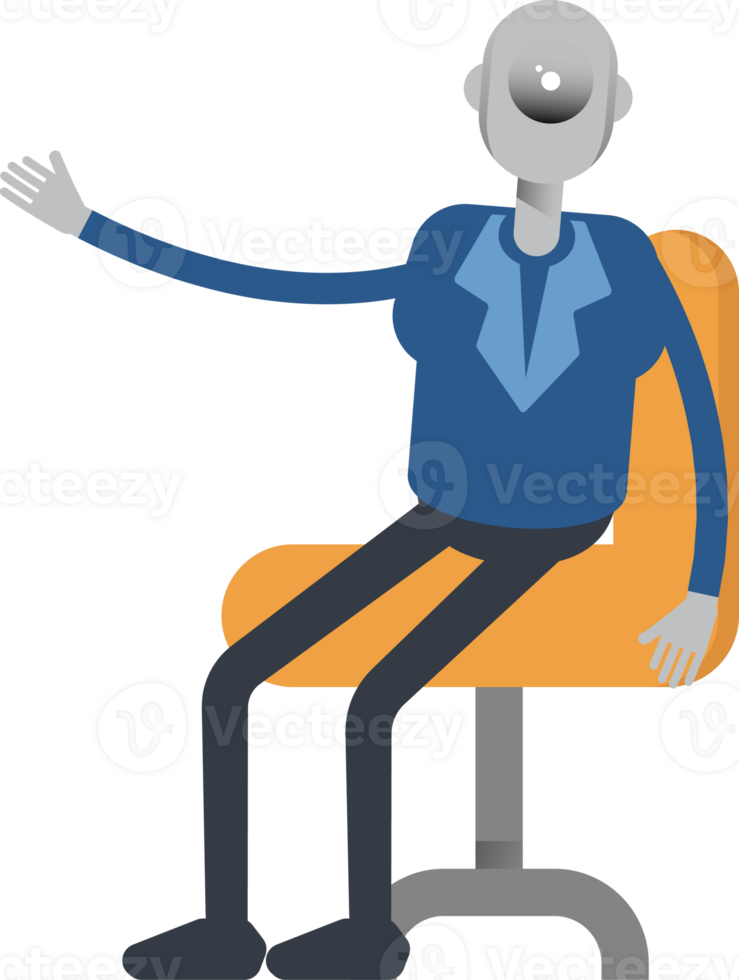 Robot Employee Character Sitting on Office Chair png
